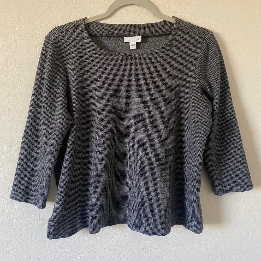 J Jill Ponte Shirt Blouse Houndstooth Size S Heather Gray Casual Long Sleeve Top